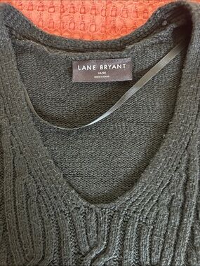 Lane Bryant Black V-Neck Cable Knit Pullover